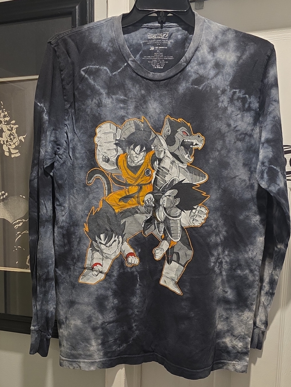Dragon Ball Z Long-Sleeve Tie-Dye Tee in Black and Gray